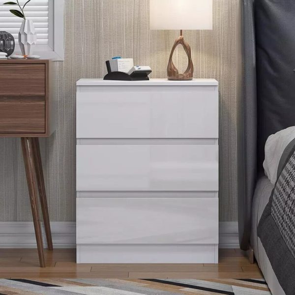 3 Drawer Chest of Drawers White Gloss Fronts Bedroom Furniture 77 X 60 X 40 - Image 3