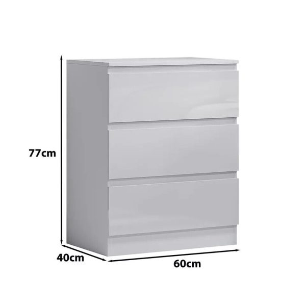 3 Drawer Chest of Drawers White Gloss Fronts Bedroom Furniture 77 X 60 X 40 - Image 4