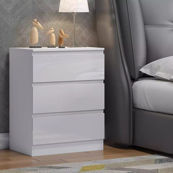 3 Drawer Chest of Drawers White Gloss Fronts Bedroom Furniture 77 X 60 X 40