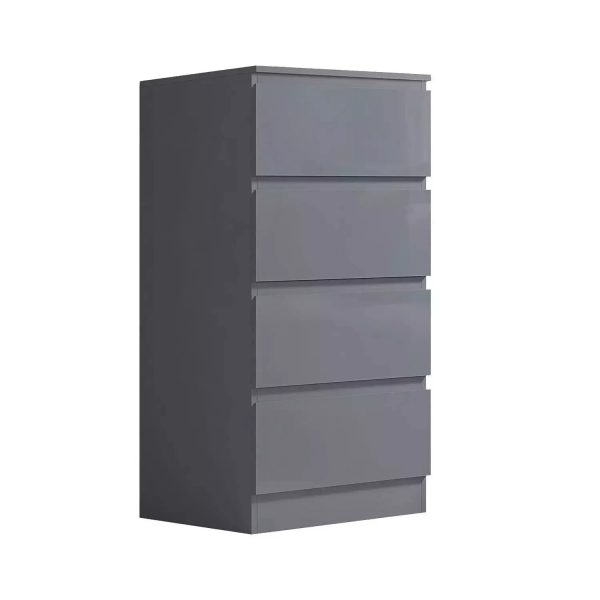 4 Drawer Chest Of Drawers Grey High Gloss Bedside Tall Slim Scratch Resistant - Image 3