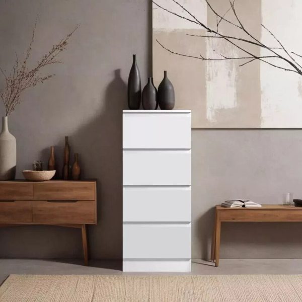 4 Drawer Chest Of Drawers White Matt Bedside Scratch Resistant - Image 3