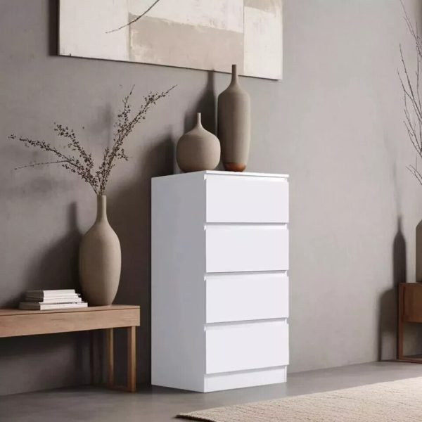 4 Drawer Chest Of Drawers White Matt Bedside Scratch Resistant