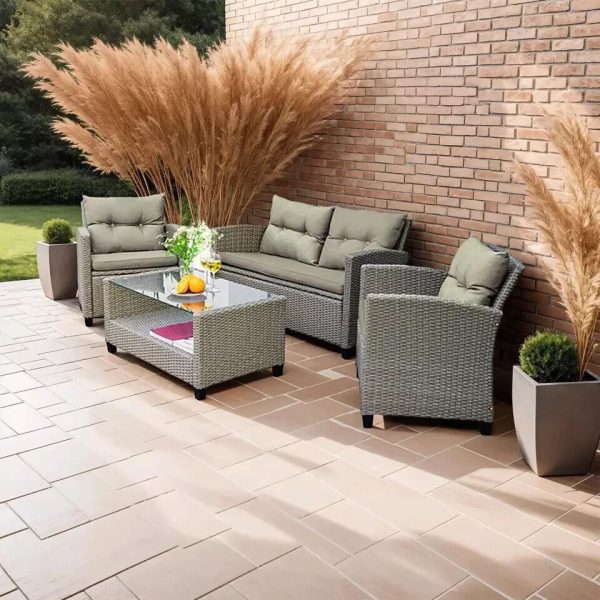 4 Piece Rattan Natural Garden Furniture Set Indoor Outdoor Conservatory - Image 3