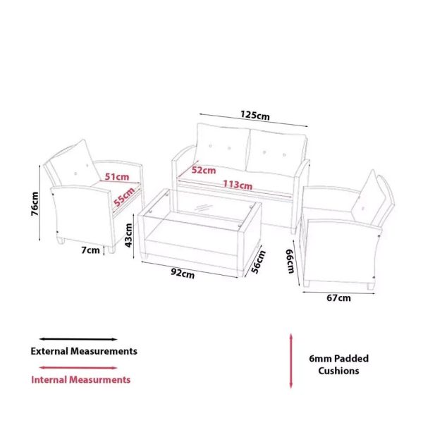 4 Piece Rattan Natural Garden Furniture Set Indoor Outdoor Conservatory - Image 5