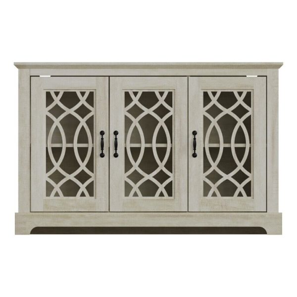 AMELIE 3 DOOR SIDEBOARD DUSTY GREY OAK with shelf and fretwork doors - Image 5