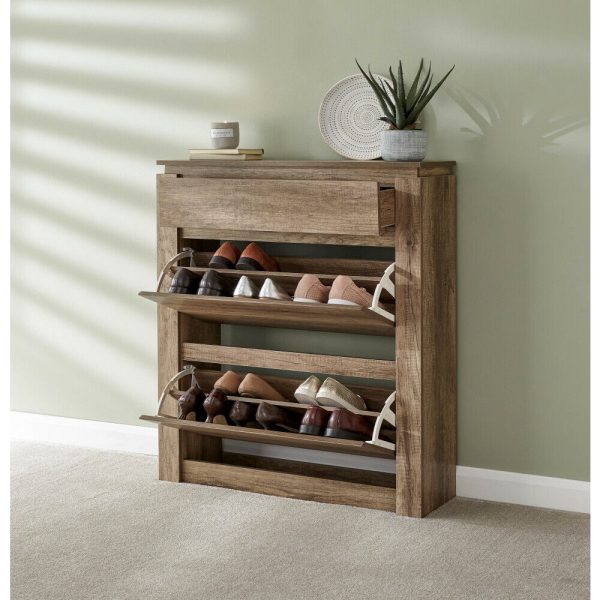 Canyon 2 Tier Shoe Storage with Drawer Oak Veneer 3D finish - Image 12