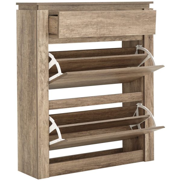 Canyon 2 Tier Shoe Storage with Drawer Oak Veneer 3D finish - Image 4