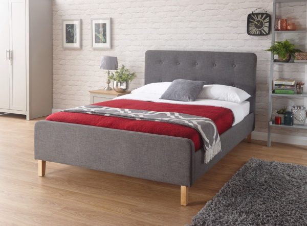 Dark Grey Ashbourne 5ft King Fabric bed Retro design Stone