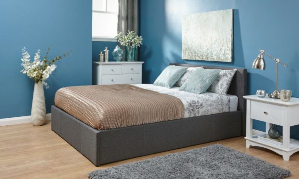 GFW End Lift Ottoman Gas Lift Storage Bed 150CM 5ft King Fabric Grey - Image 3