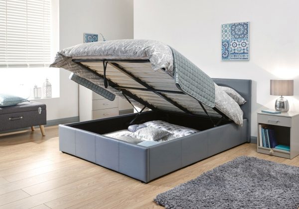 Grey End Lift 5ft King Ottoman faux leather gas lift up storage bed - Image 3