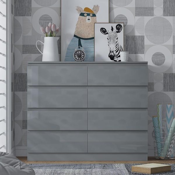 Grey High Gloss Chest Of 8 Drawers Bedroom Furniture Scratch Resistant - Image 3