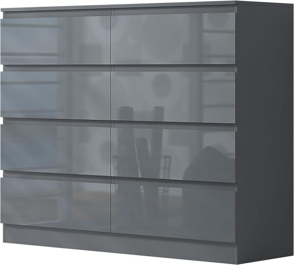 Grey High Gloss Chest Of 8 Drawers Bedroom Furniture Scratch Resistant - Image 4