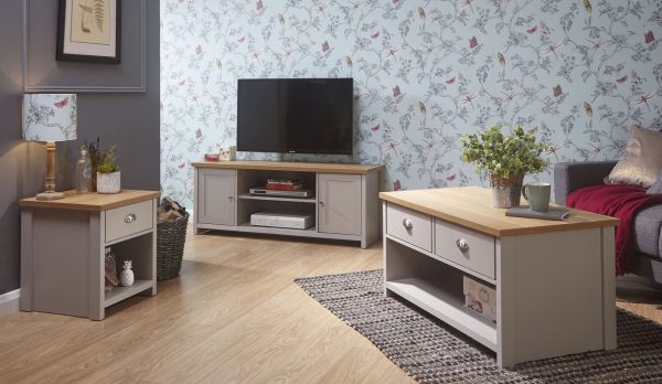 Grey and Oak 2 Drawer Storage Coffee Table Lancaster Range - Image 3