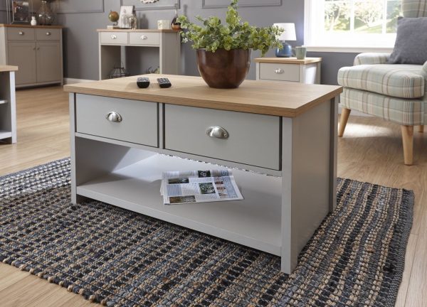 Grey and Oak 2 Drawer Storage Coffee Table Lancaster Range