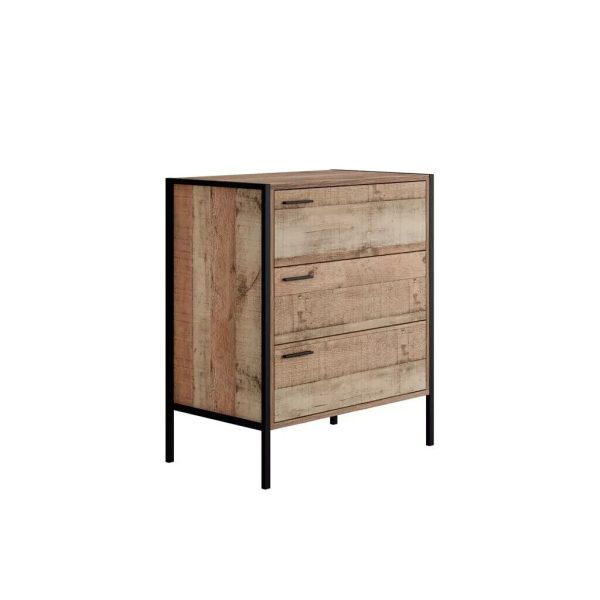 HOXTON 3 DRAWER CHEST industrial style Distressed Oak Effect - Image 4