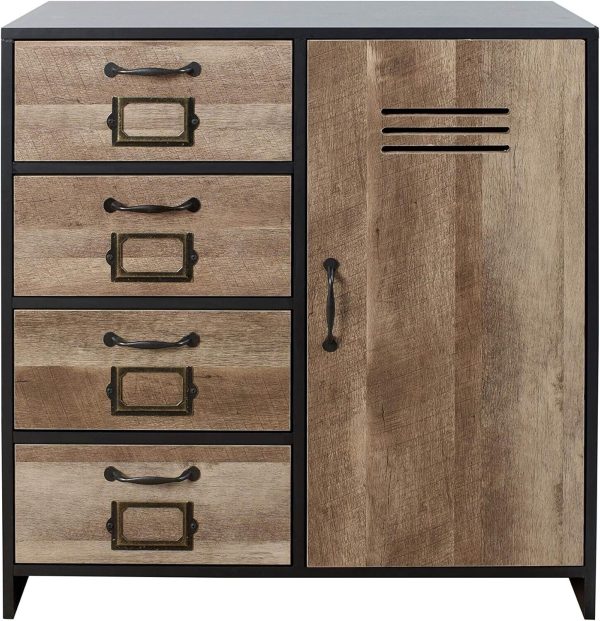 Industrial Black Brown Wood Effect Bedroom 4 Drawer Chest Retro Locker Style - Image 6