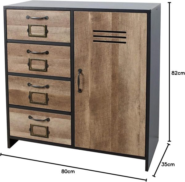 Industrial Black Brown Wood Effect Bedroom 4 Drawer Chest Retro Locker Style - Image 7