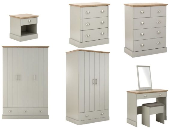 Kendal 2 Door 1 Drawer Wardrobe Country style bedroom furniture Grey & Oak - Image 5