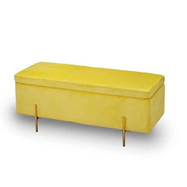 LOLA Large Storage Ottoman Bench Window Seat Mustard Yellow Velvet Fabric Gold - Image 3