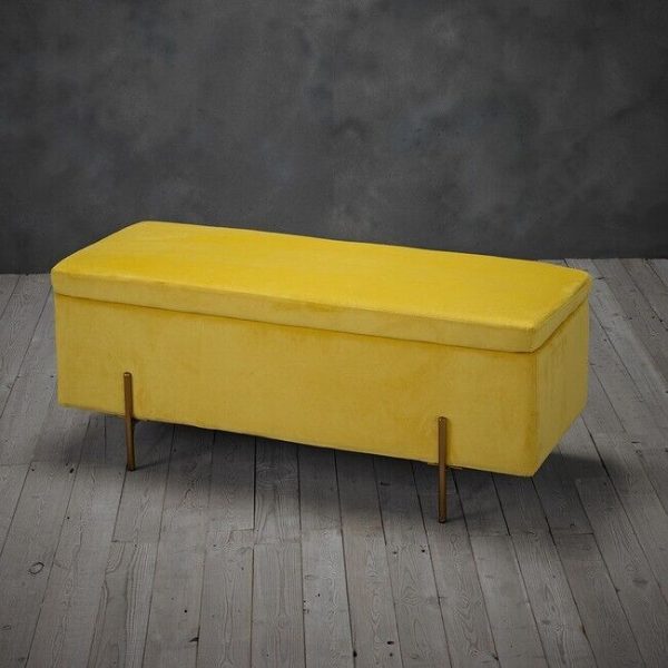 LOLA Large Storage Ottoman Bench Window Seat Mustard Yellow Velvet Fabric Gold - Image 4