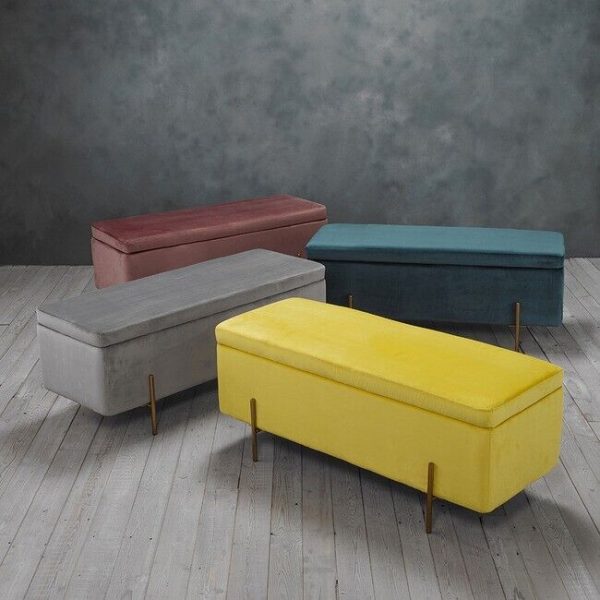 LOLA Large Storage Ottoman Bench Window Seat Mustard Yellow Velvet Fabric Gold - Image 5