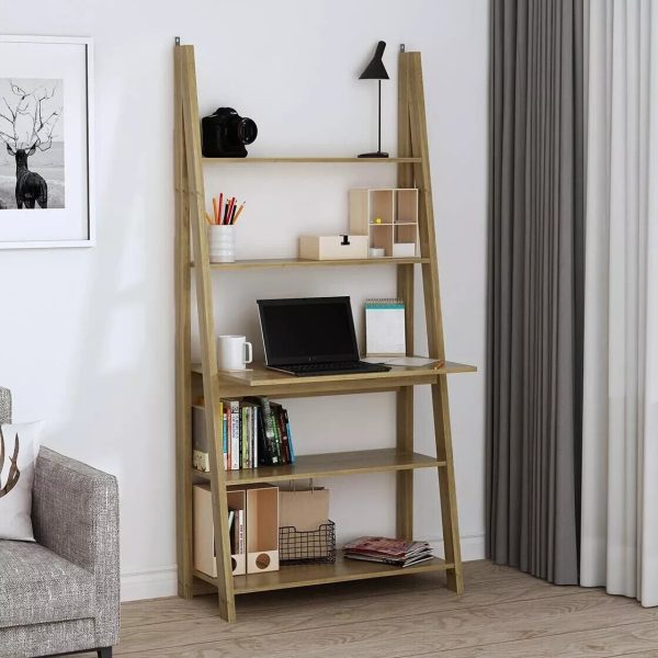 LPD - Tiva Oak Ladder Computer Desk Shelving Modern Sleek