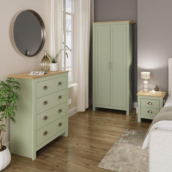 Lancaster 3 Piece bedroom set 2 Door Wardrobe Bedside cab 4 drawer chest - Sage