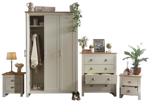 Lancaster 4 Piece bedroom set 3 Door Robe + 2 Bedside + 4 drawer chest Cream - Image 3