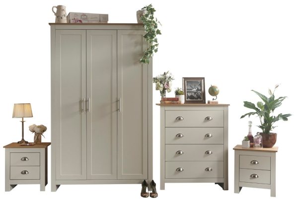 Lancaster 4 Piece bedroom set 3 Door Robe + 2 Bedside + 4 drawer chest Cream