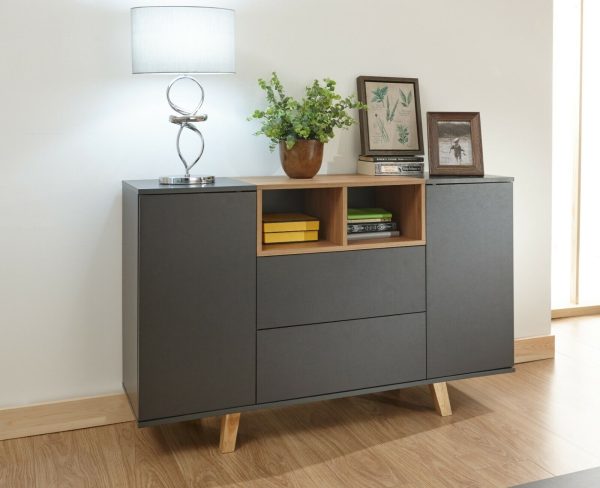 MODENA SIDEBOARD CONSOLE GREY MODERN SLEEK PUSH TO OPEN