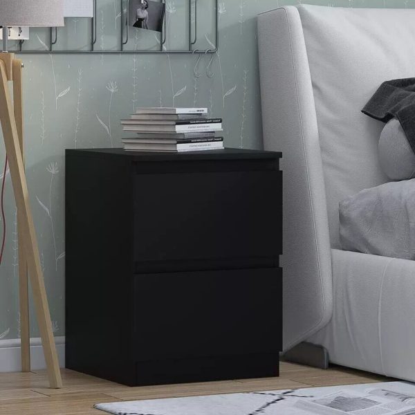 Matt Black Bedside Cabinet 2 Drawer Chest