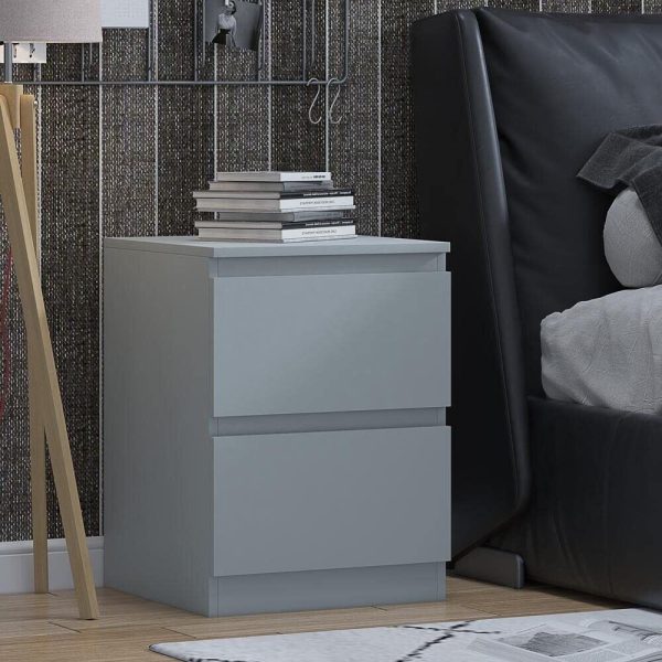 Matt Grey Bedside Chest Of 2 Drawers Bedroom Furniture Scratch Resistant