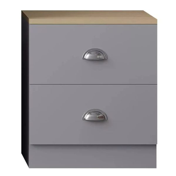 Matt Grey Oak Bedside Cabinet 2 Drawer Metal Cup Handles Bedroom lamp table - Image 3