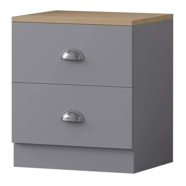 Matt Grey Oak Bedside Cabinet 2 Drawer Metal Cup Handles Bedroom lamp table - Image 4