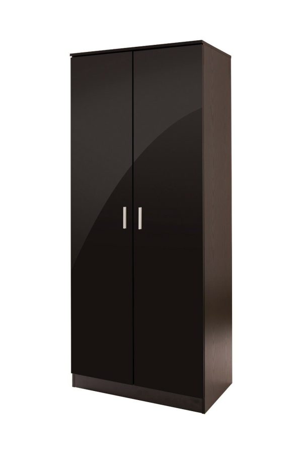 Ottowa Black 2 Door Wardrobe with Hanging Rail black gloss doors ottawa Graded