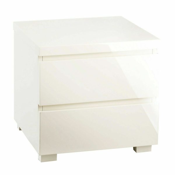 PURO 2 DRAWER BEDSIDE DRAWERS NIGHTSTAND CREAM HIGH GLOSS