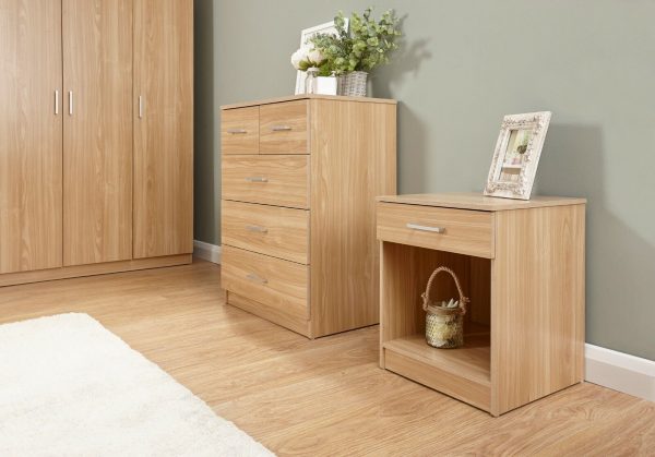 Panama 4 Piece 3 Door Wardrobe Set 2x bed side 3+2 drawer chest of drawers Oak - Image 6