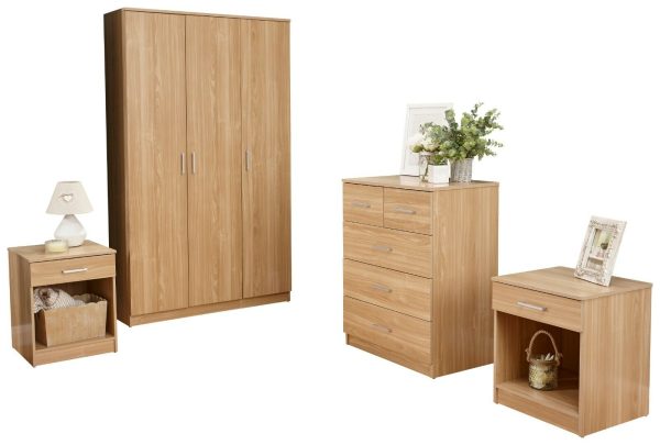 Panama 4 Piece 3 Door Wardrobe Set 2x bed side 3+2 drawer chest of drawers Oak - Image 10