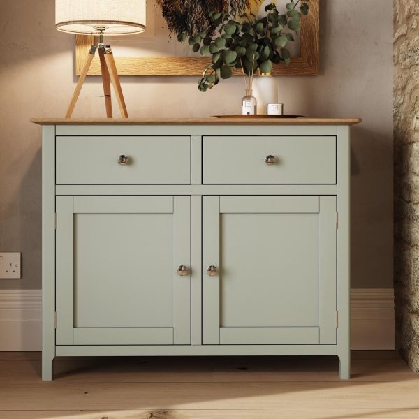 Sideboard Oak Veneered Top 2 Large Doors 2 Drawers Sage Green Finish ASSEMBLED - Image 4