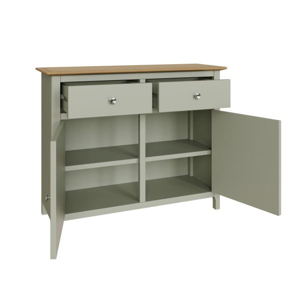 Sideboard Oak Veneered Top 2 Large Doors 2 Drawers Sage Green Finish ASSEMBLED - Image 7