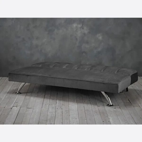 Soft Velvet 3 Seater Sofa Guest Bed Stitching Detail chrome legs GREY - Image 3