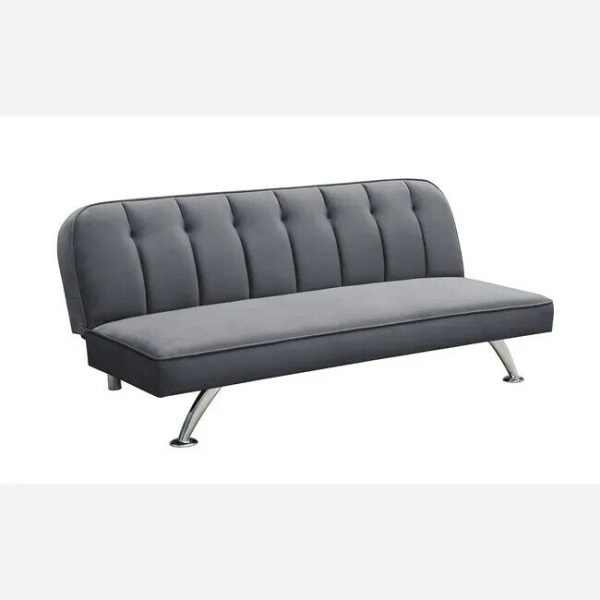 Soft Velvet 3 Seater Sofa Guest Bed Stitching Detail chrome legs GREY - Image 4