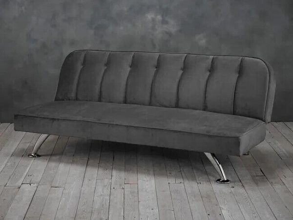 Soft Velvet 3 Seater Sofa Guest Bed Stitching Detail chrome legs GREY