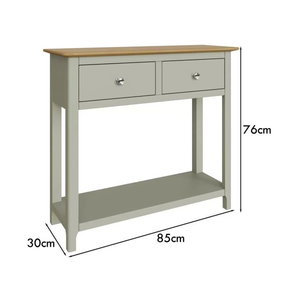 Solid Oak 2 Drawer Console Table Sage Green Oak Top Painted Finish - Image 6