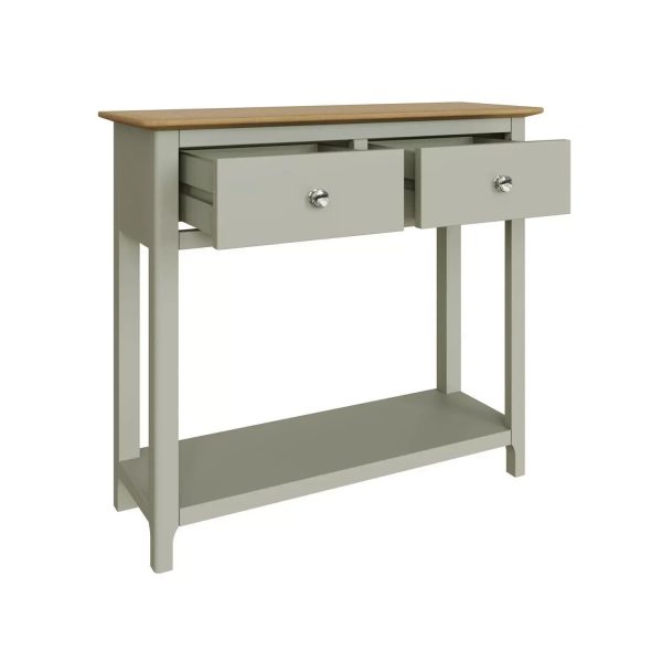 Solid Oak 2 Drawer Console Table Sage Green Oak Top Painted Finish - Image 7