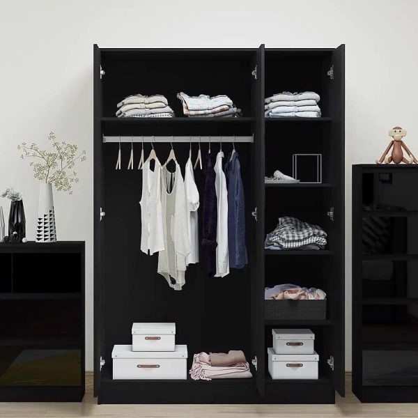 Stora 120cm Modern Bedroom 3 Door Wardrobe with Storage Shelves Black Gloss - Image 4