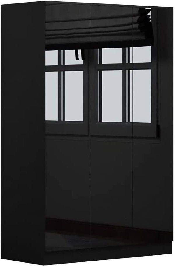 Stora 120cm Modern Bedroom 3 Door Wardrobe with Storage Shelves Black Gloss