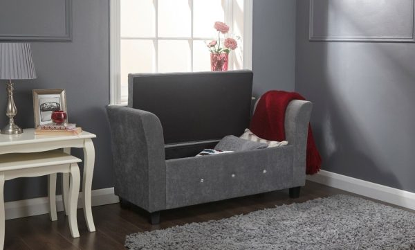 Verona Window Seat Luxurious soft Grey Chenille with Dazzling Diamantes - Image 3