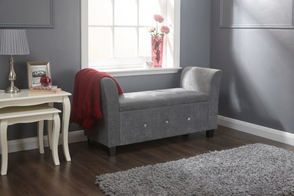 Verona Window Seat Luxurious soft Grey Chenille with Dazzling Diamantes