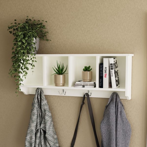 WHITE Kempton Wall Rack Storage Unit Shelf Holder Coat Jacket